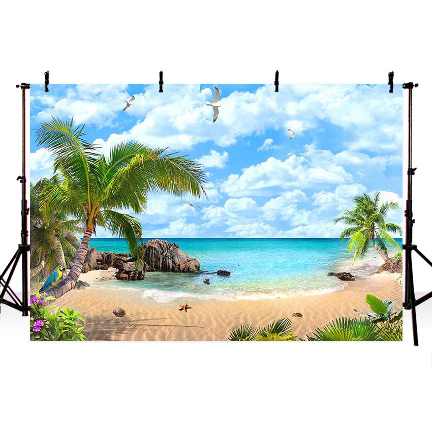 Photography Backdrops Summer Hawai Blue Sky Sea Sunny Beach Coconut Tree Background Photophone Photocall Photo Studio Prop F3260