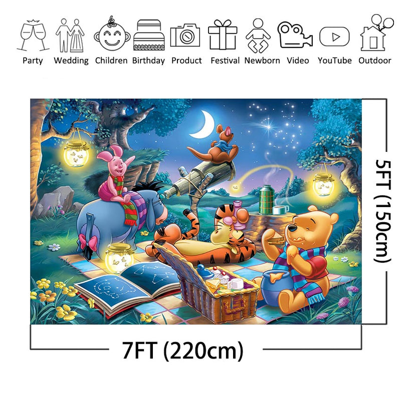 Photography Backdrops Winnie-Pooh Friends Night Theme Kids Birthday Party Decoration Background for Photo Studio