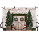 Photography Background Vintage Barn Door Brick Wall Christmas Tree Kids Family Portrait Backdrop Photo Studio Props