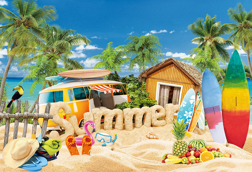 Photography Background Summer Beach Tropical Seaside Bar Surfboard Car Luau Aloha Baby Party Decor Backdrop Photo Studio