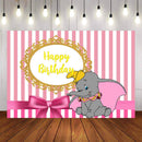 Photography Background Cartoon Cute Dumbo Pink Elephant Gold Glitter Happy Birthday Backdrops Photo Studio Photocall Photo Prop