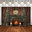 Photography Background Christmas Decoration Tree Retro Vintage Wooden Wall Fireplace Photocall Photo Studio Backdrop