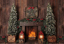 Brown Wooden Photography Backdrops Christmas Fireplace Background Backdrops Winter Props Xmas Tree Vinyl photo Backdrop Kids