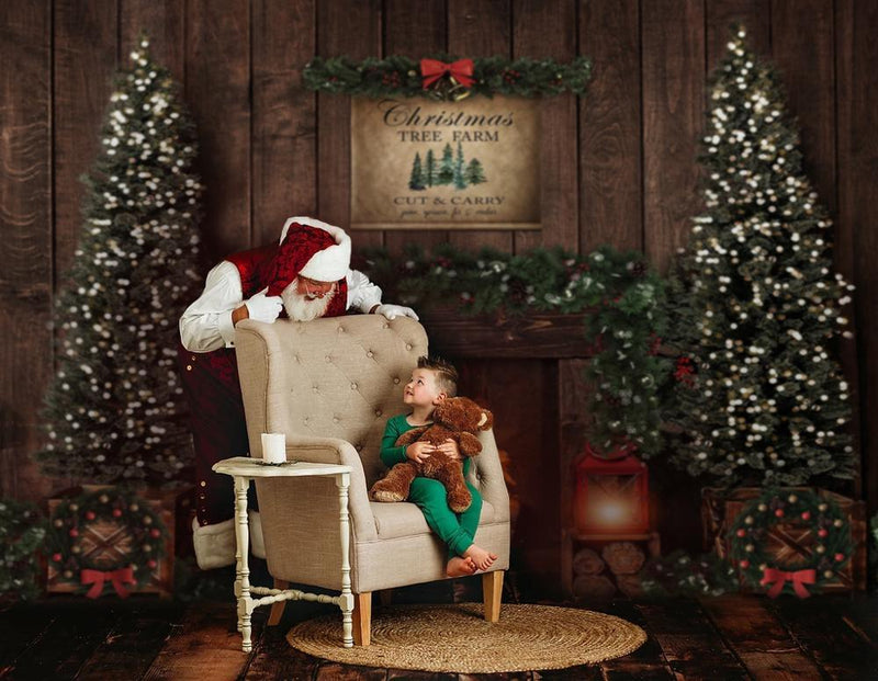 Photography Background Christmas Decoration Tree Retro Vintage Wooden Wall Fireplace Photocall Photo Studio Backdrop