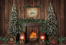 Photography Background Christmas Decoration Tree Retro Vintage Wooden Wall Fireplace Photocall Photo Studio Backdrop