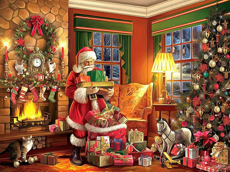 Photography Background Christmas Santa Claus Window Fireplace Wreath Gift Xmas Eve Family Portrait Backdrop Photo Studio