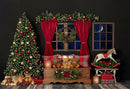 Photography Background Christmas Window Curtains Xmas Tree Bear Gift Kids Family Party Portrait Backdrop Photo Studio