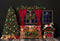 Fondo de fotografía cortinas de ventana de Navidad árbol de Navidad oso regalo niños fiesta familiar retrato telón de fondo estudio fotográfico 