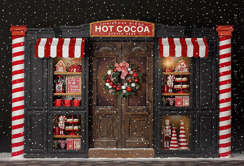 Photography Background Christmas Wreath Snowflake Hot Cocoa Store Kids Family Party Portrait Backdrop Photo Studio Prop