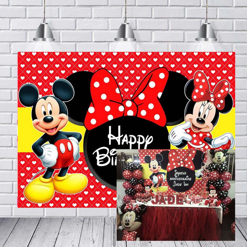 Photography Background Cute Red Mickey Minnie Cartoon Avatar Bow Background Baby 1st Birthday Party Photo Studio Custom