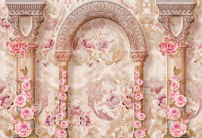 Photographie arrière-plan fantaisie palais colonnes fleurs mariage nouveau-né Portrait décorations toile de fond stand Photo Studio 
