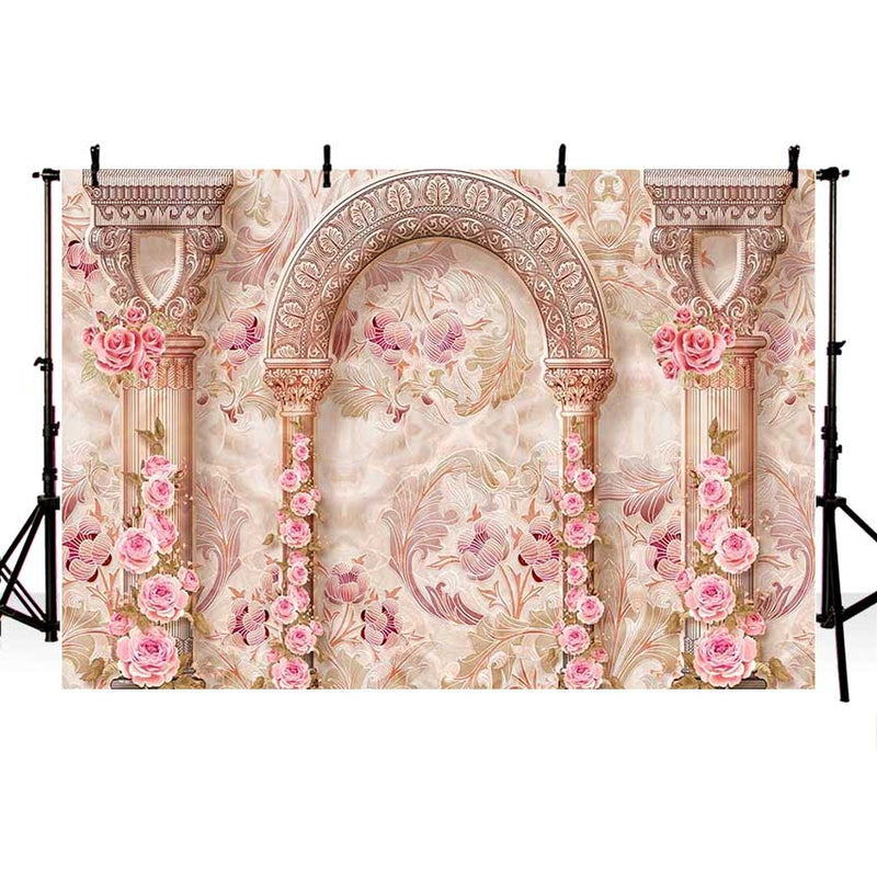 Photographie arrière-plan fantaisie palais colonnes fleurs mariage nouveau-né Portrait décorations toile de fond stand Photo Studio 