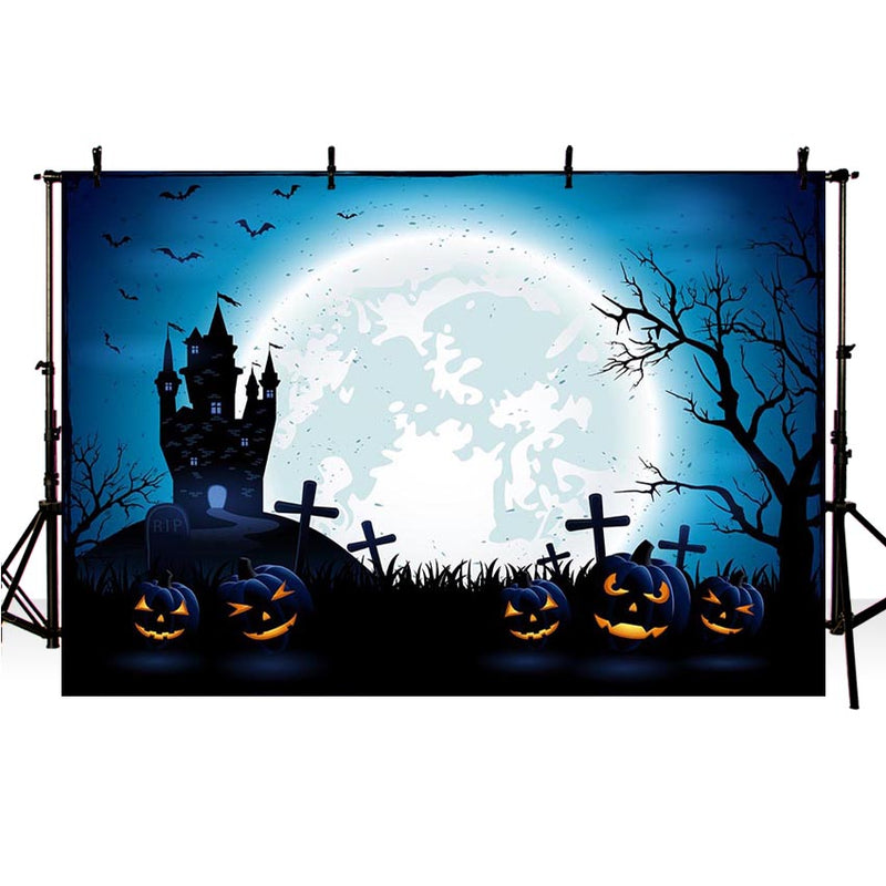 Fondo de fotografía Halloween calabaza Horrible casa embrujada luna llena murciélagos decoración foto estudio telón de fondo sesión fotográfica 