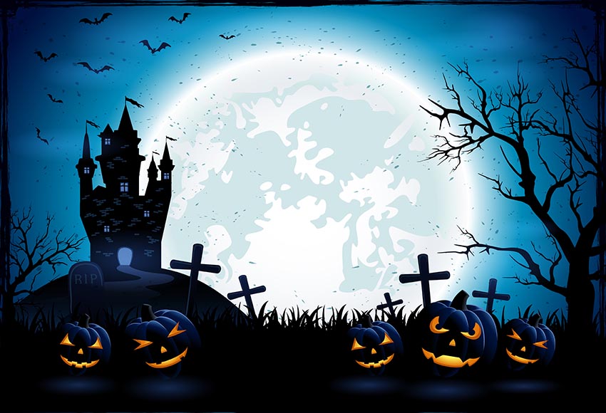 Fondo de fotografía Halloween calabaza Horrible casa embrujada luna llena murciélagos decoración foto estudio telón de fondo sesión fotográfica 