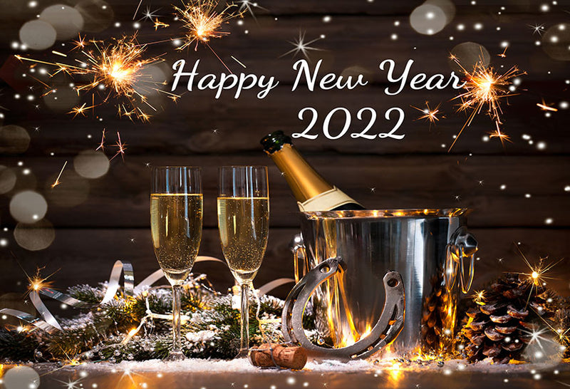 Photography Background Happy New Year Winter Wooden Wall Champagne Cup Fireworks Holiday Party Backdrop Photo Studio