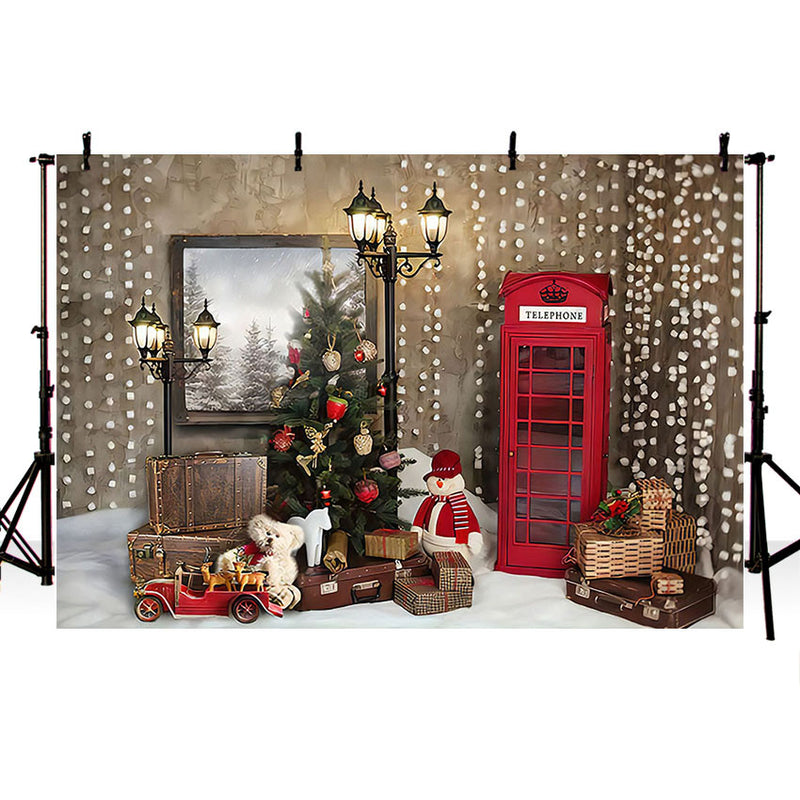 Photography Background Interior Christmas Light Telephone Gift Bear Holiday Family Portraits Backdrop Photo Studio Prop