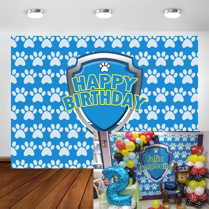 Customize Name Paw Patrol Photography Background Kids Boy Baby Birthday Banner Backdrop Patrol Dog Party Blue Paw Children Photo Background