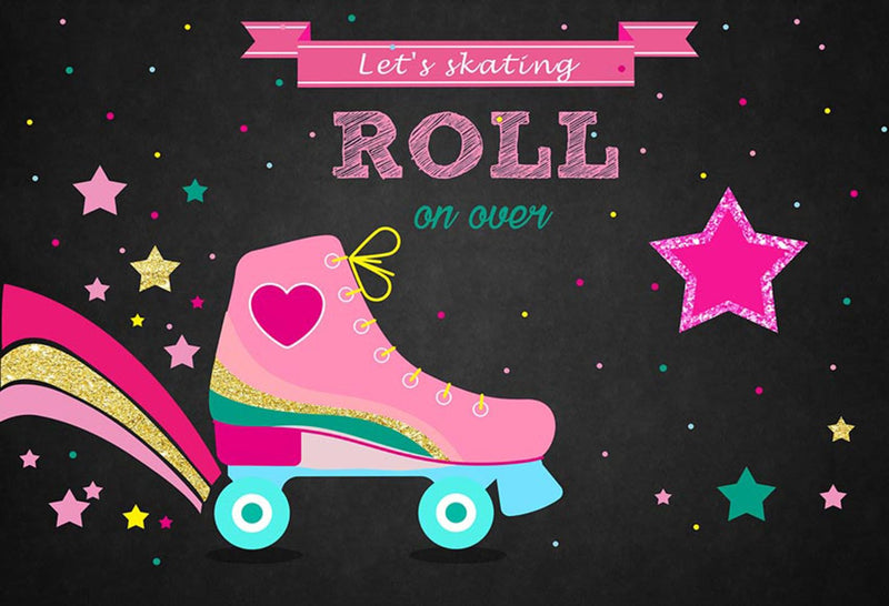 Photography Background Neon Roller Skate Theme Backdrop Stars Skating Birthday Party Let's Roll Glow Skate Photo Studio Backdrop