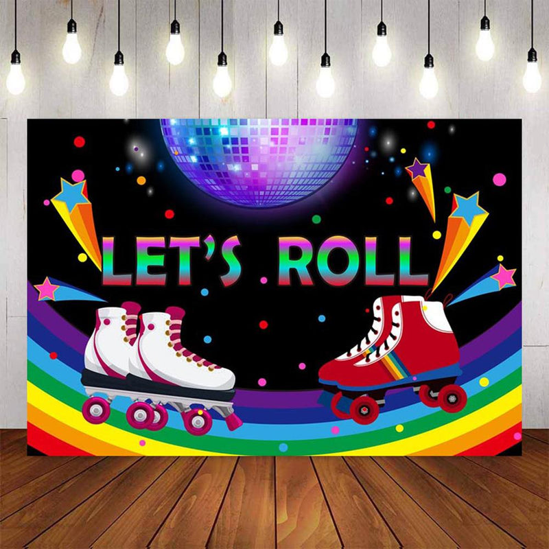 Color Photography Background Roller Skate Theme Backdrop Baby Skating Birthday Party Let's Roll Glow Skate Photo Studio Backdrop