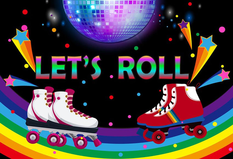 Color Photography Background Roller Skate Theme Backdrop Baby Skating Birthday Party Let's Roll Glow Skate Photo Studio Backdrop