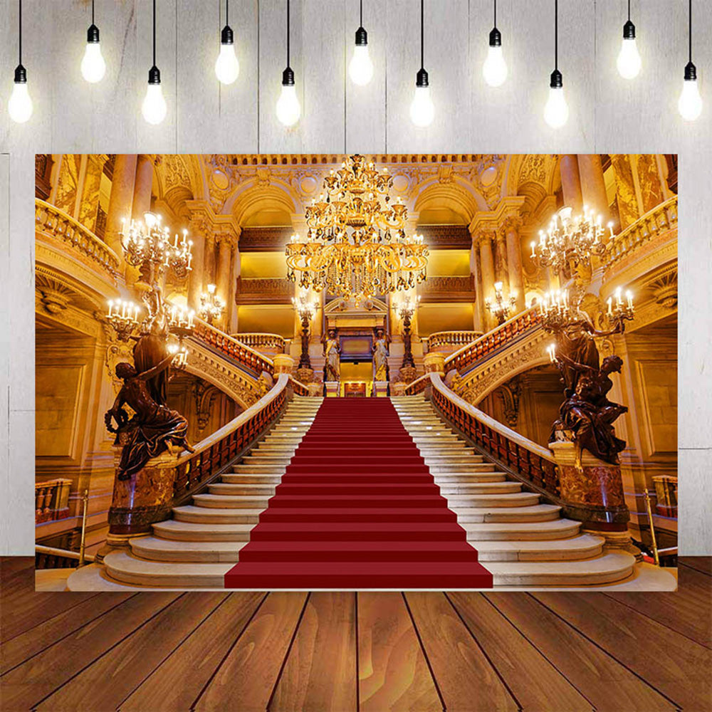 Photography Background Red Carpet Palace Luxury Vintage Building Crystal Light Candle for Photo Studio Photocall Photo Prop