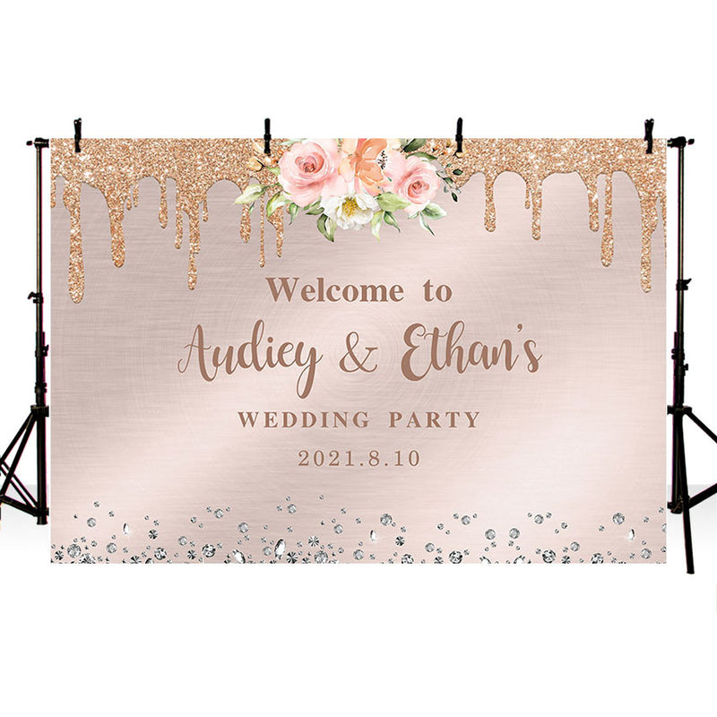 Photography Background Pink Flower Gold Glitter Diamond Custom Wedding Bride Engagement Party Backdrop Photo Studio Prop