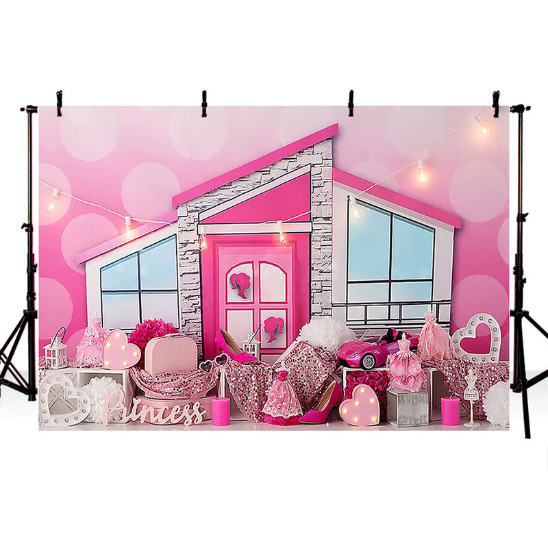 Arrière-plan de photographie rose, maison de fille, gâteau de princesse Smash, décor de Portrait de fête d'anniversaire, accessoires de Studio Photo 