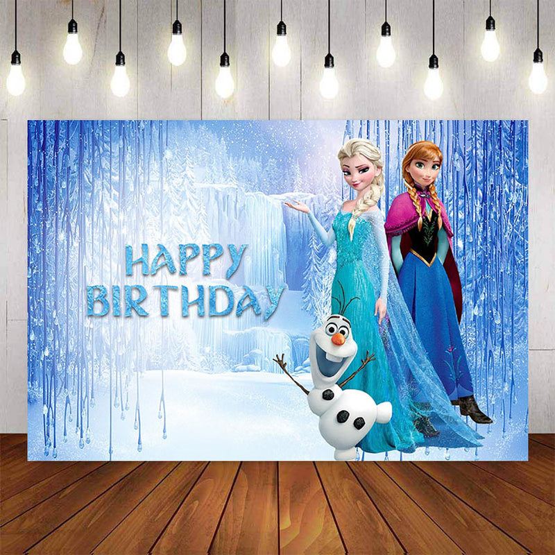 Custom Girls Cartoon Photography Background Queen Friends Fairy Tale Ice World Backdrops for Kids Birthday Photo Banner