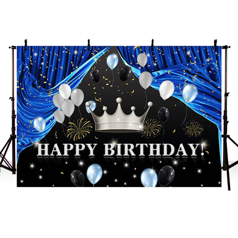 Fondo de fotografía cortinas azules reales coronas de globos decoración de fiesta de cumpleaños del Principito telón de fondo estudio fotográfico