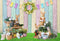 Fondo de fotografía primavera huevos de Pascua conejito colorido suelo de madera flores niños fiesta de cumpleaños telón de fondo estudio fotográfico 