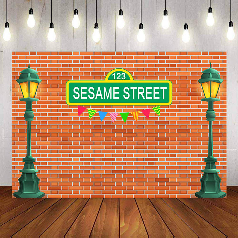 Photography Background Street Light Dark Red Bricks Wall Sesame Street Birthday Party Photo Studio Backdrop Photocall Photo Prop