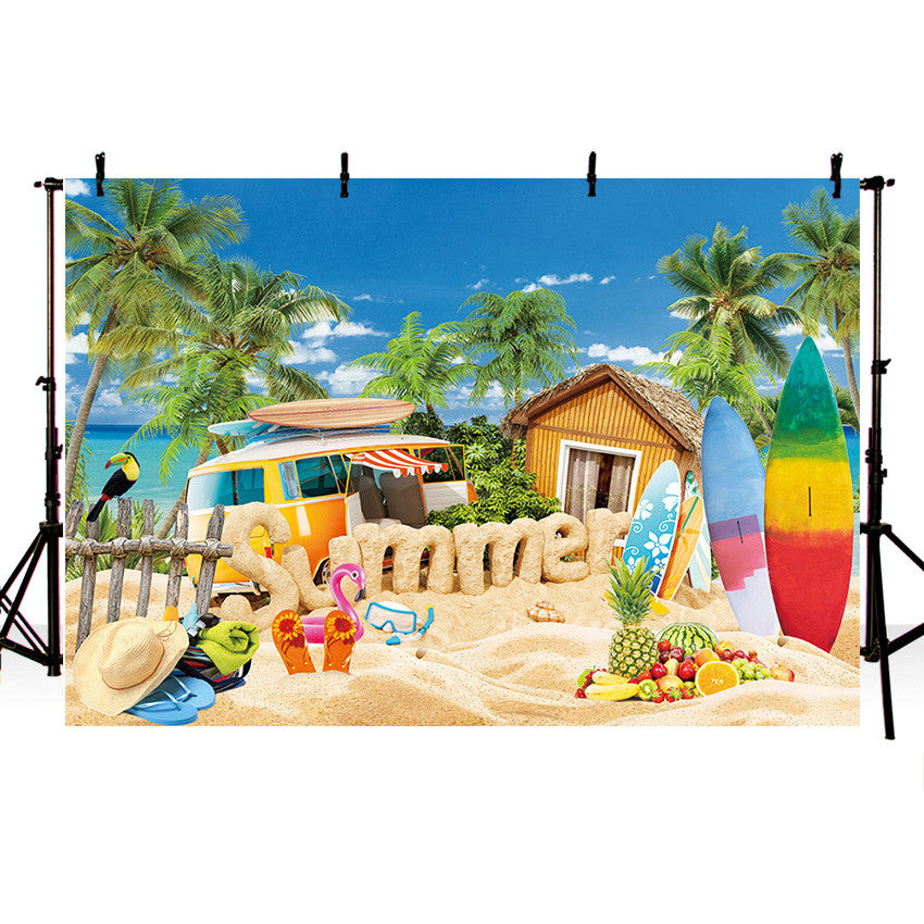Photography Background Summer Beach Tropical Seaside Bar Surfboard Car Luau Aloha Baby Party Decor Backdrop Photo Studio