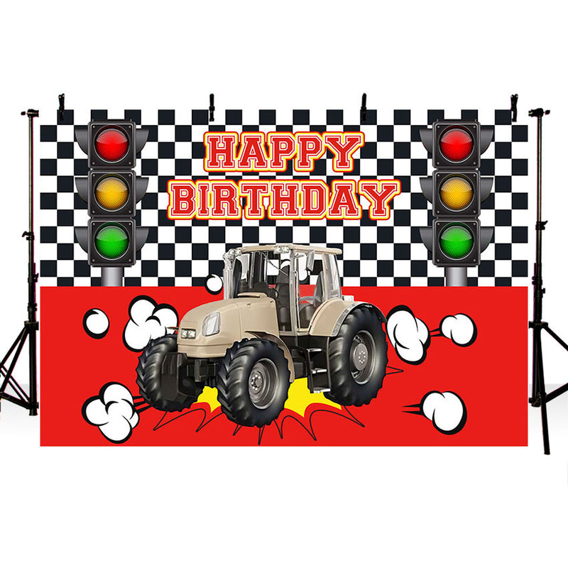 Arrière-plan de photographie de camion, voitures de course, grille noire et blanche, décor de fête d'anniversaire pour enfants, accessoires de Studio Photo