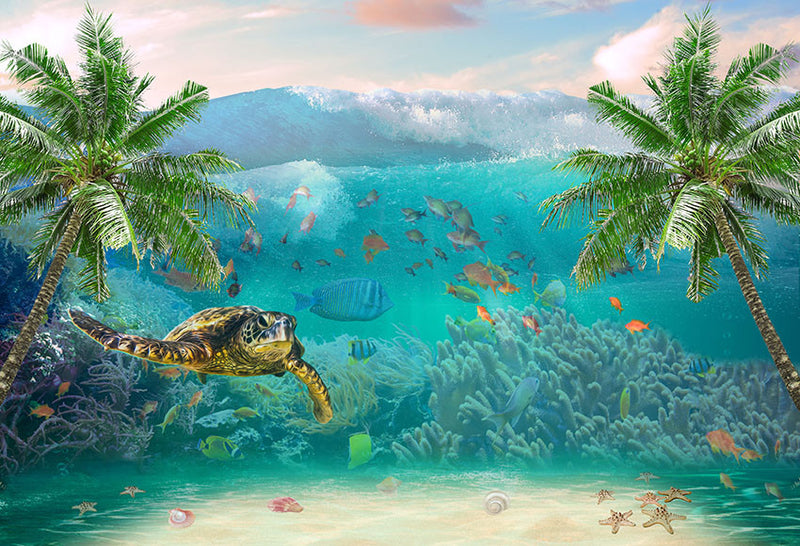 Photography Background Under The Sea Underwater World Turtle Coral Ree –  dreamybackdrop