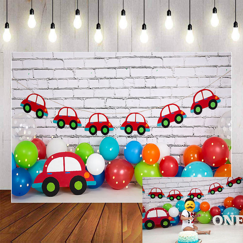 Photography Background White Brick Wall Red Car Balloon Newborn Baby Birthday Party Decor Backdrop Photocall Studio