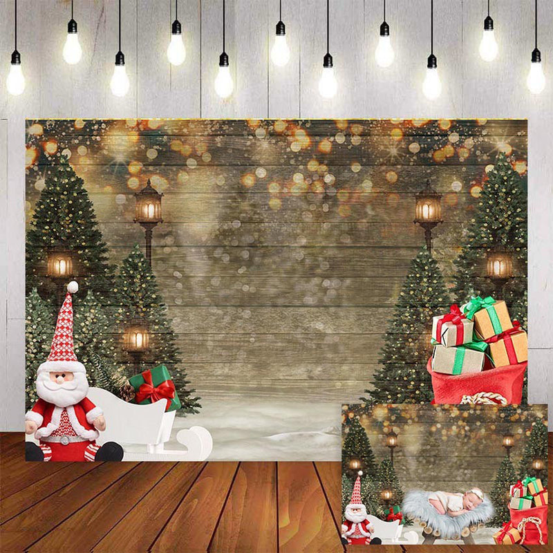 Wood Photography Background Winter Christmas Snow Glitter Pine Trees Gifts Newborn Baby Kids Portrait Backdrop Photo Studio