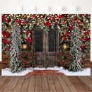 Photography Background Winter Christmas Snow Vintage Door Glitter Pine Tree Kids Family Portrait Backdrop Photo Studio