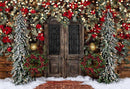 Photography Background Winter Christmas Snow Vintage Door Glitter Pine Tree Kids Family Portrait Backdrop Photo Studio