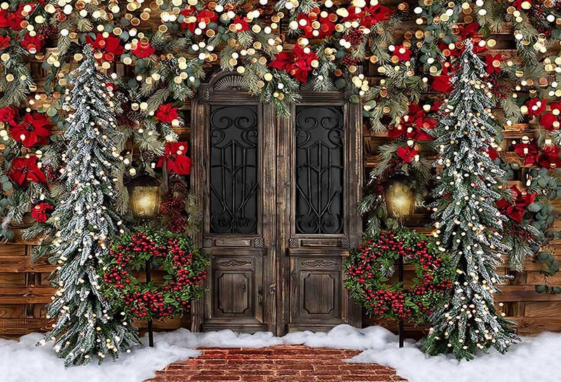 Photography Background Winter Christmas Snow Vintage Door Glitter Pine ...