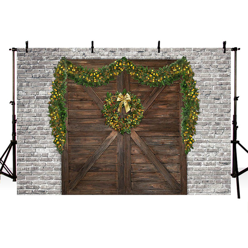 Brick Wall Photography Backdrops Christmas Background Backdrops Wood Door Home Party Decoration Props Xmas Vinyl photo Backdrop