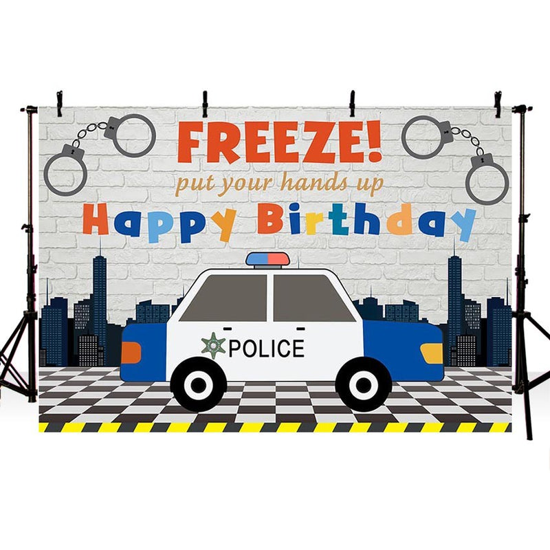 Fondo de fotografía policía coche ciudad esposas niños decoraciones para fiesta de cumpleaños telón de fondo cabina estudio fotográfico 
