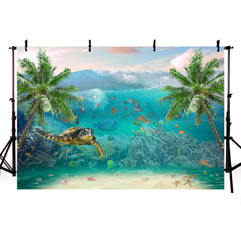 Arrière-plan de photographie sous la mer, monde sous-marin, tortue, récif de corail, décor de fête d'anniversaire pour enfants, Studio Photo 