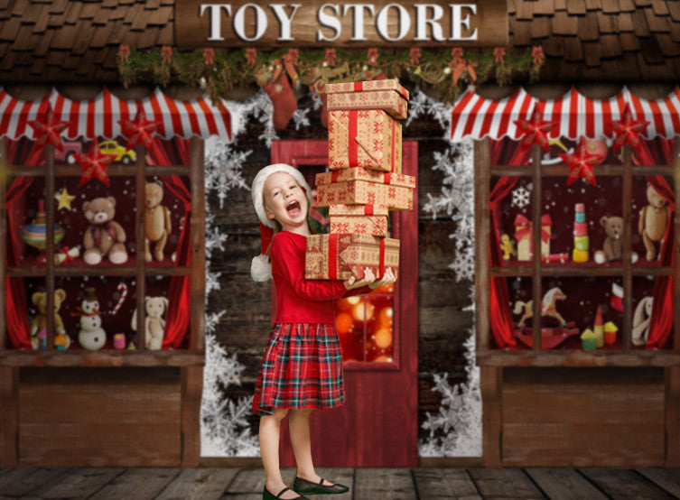 Fondo de fotografía invierno Navidad tienda de juguetes ventana de exhibición brillo chico vacaciones retrato telón de fondo foto estudio Prop