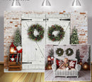 Photography Christmas Birthday Backdrop Winter Retro Wood Backdrop Wreath Brick Wall Xmas Headboard Portrait Photo Studio Props