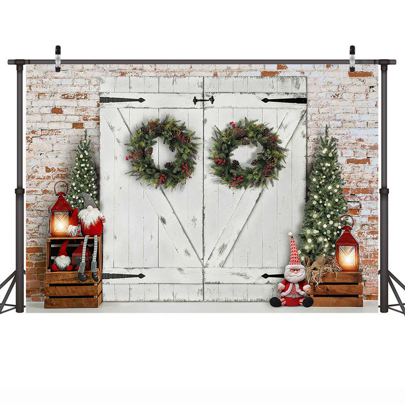 Photography Christmas Birthday Backdrop Winter Retro Wood Backdrop Wreath Brick Wall Xmas Headboard Portrait Photo Studio Props