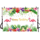 Fondo de fotografía para niñas flamenco verano Tropical flamenco rosa flores hojas de palma fiesta de cumpleaños telón de fondo estudio fotográfico