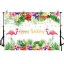 Arrière-plan de photographie de filles, flamant rose Tropical d'été, fleurs, feuilles de palmier, fête d'anniversaire, Studio Photo
