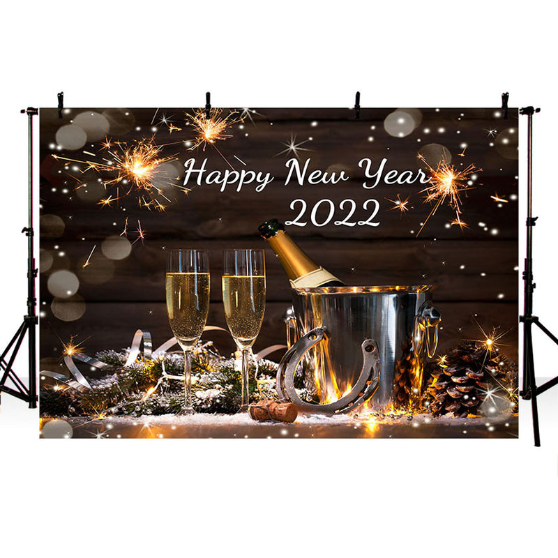 Photography Background Happy New Year Winter Wooden Wall Champagne Cup Fireworks Holiday Party Backdrop Photo Studio