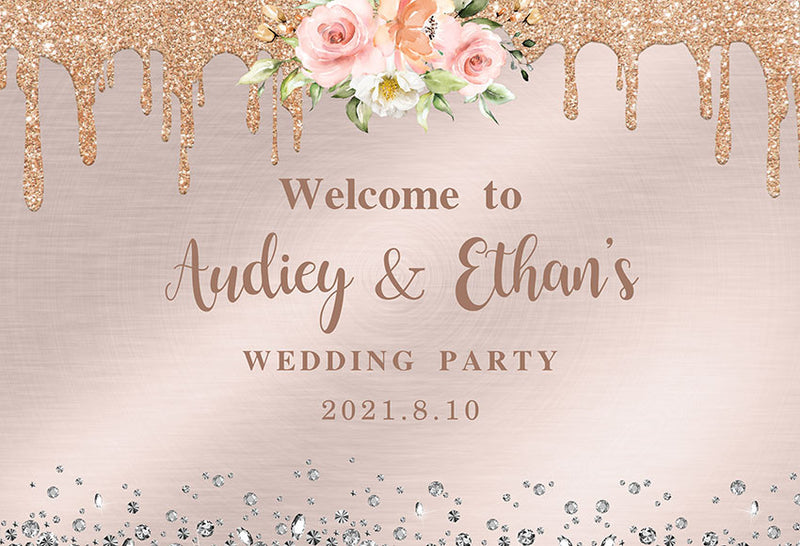 Photography Background Pink Flower Gold Glitter Diamond Custom Wedding Bride Engagement Party Backdrop Photo Studio Prop