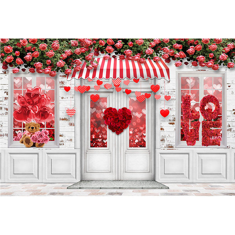 Photography Valentine's Day Portrait Backdrop Love Red Flower Romantic Wedding Background Bear Bokeh Retro Rose Shop Photo Shoot